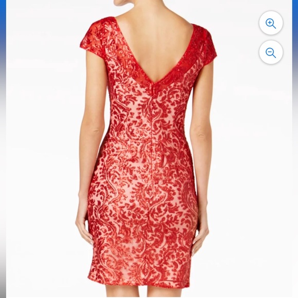 Calvin Klein Red Sequined Short Sleeve Sheath Dress - Picture 2 of 6